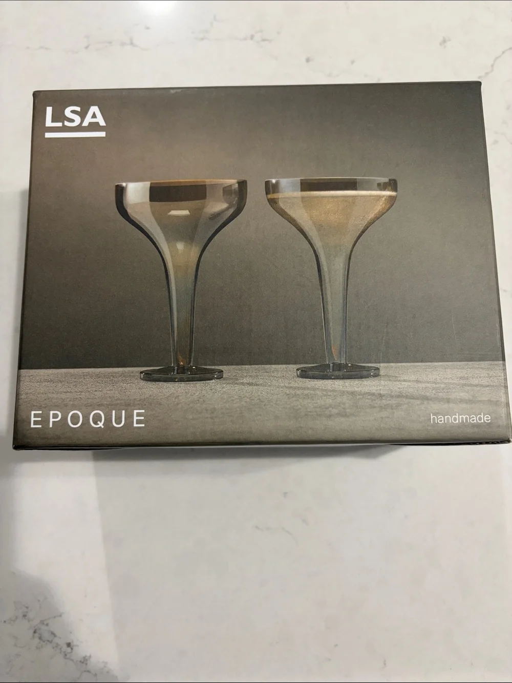 LSA International Epoque handmade hollow stem amber champagne saucers set of 2